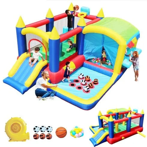7 In 1 Inflatable Bounce House, Bouncy House With Ball Pit For Kids Indoor Outdoor Party Family Fun, Obstacles, Toddler Bouncy Castle With Ball Pit For Birthday Party Gifts - Enfance - Heureuse