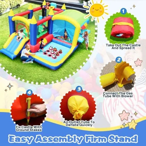 7 In 1 Inflatable Bounce House, Bouncy House With Ball Pit For Kids Indoor Outdoor Party Family Fun, Obstacles, Toddler Bouncy Castle With Ball Pit For Birthday Party Gifts - Enfance - Heureuse