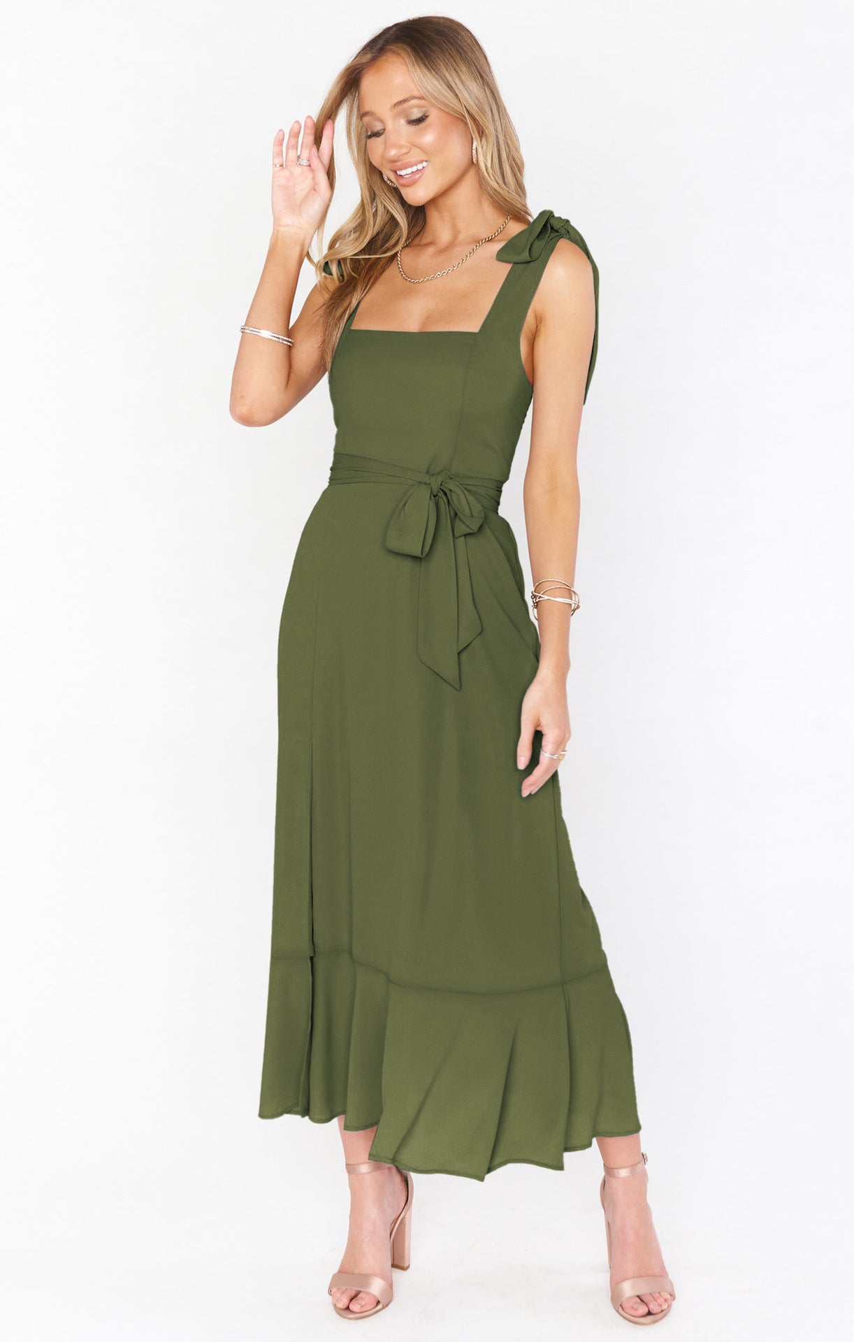 Vestido de color liso para mujer, estilo informal y elegante
