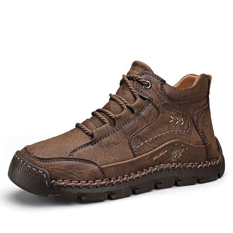 Fleece-lined Warm Mid-top Cotton-padded Shoes Soft Bottom Stitching Non-slip Men's Outdoor Leisure Shoes