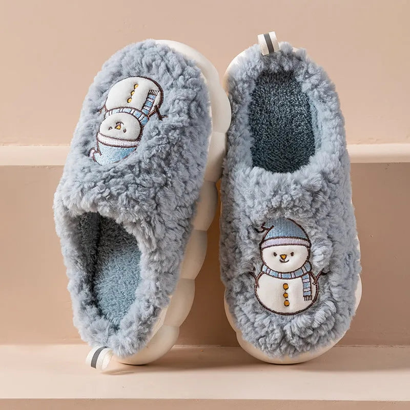 Lindas zapatillas de muñeco de nieve invierno interior cálido felpa suela gruesa antideslizante casa zapatilla zapatos
