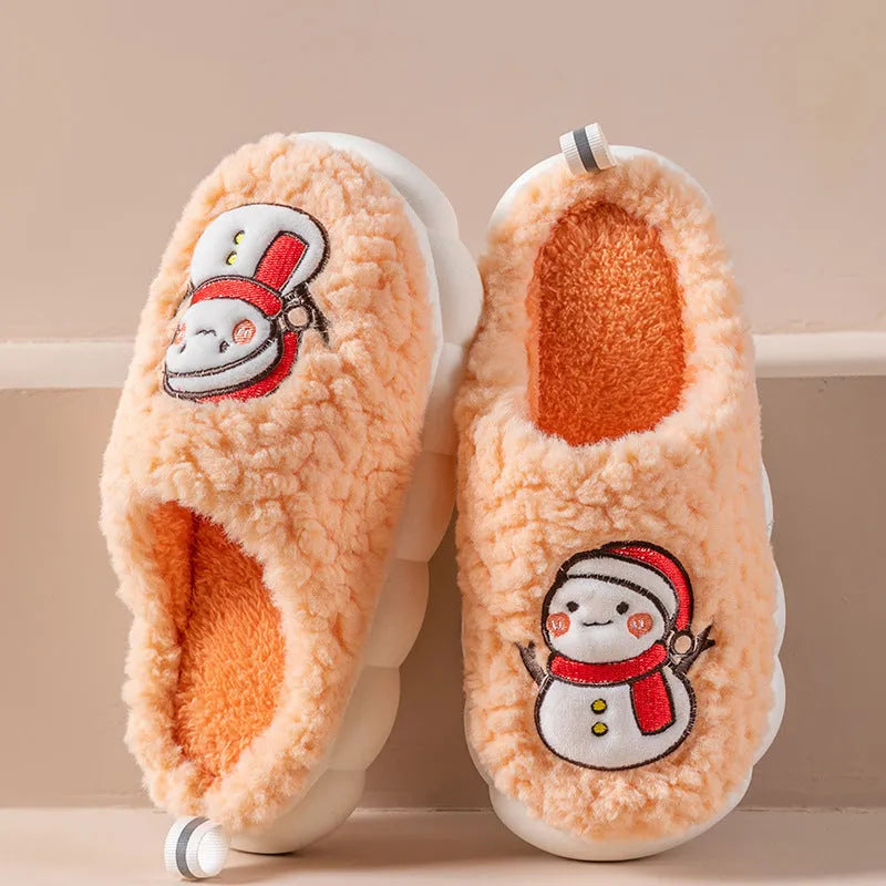 Lindas zapatillas de muñeco de nieve invierno interior cálido felpa suela gruesa antideslizante casa zapatilla zapatos
