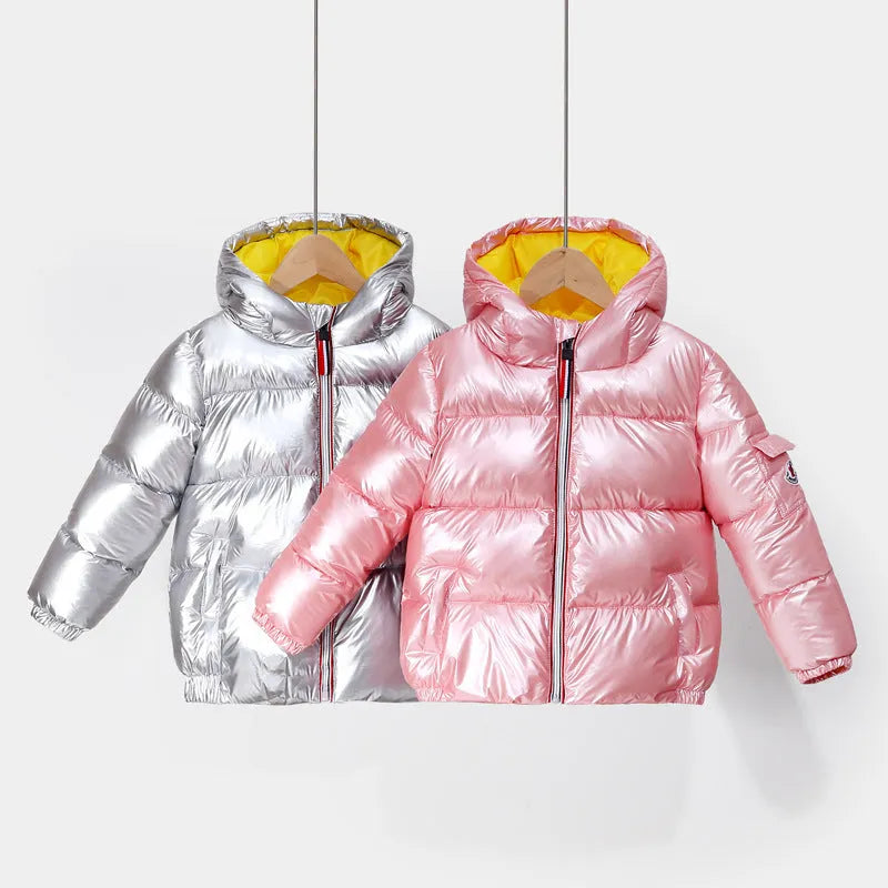 Chaqueta de plumón brillante para niños, chaqueta de invierno