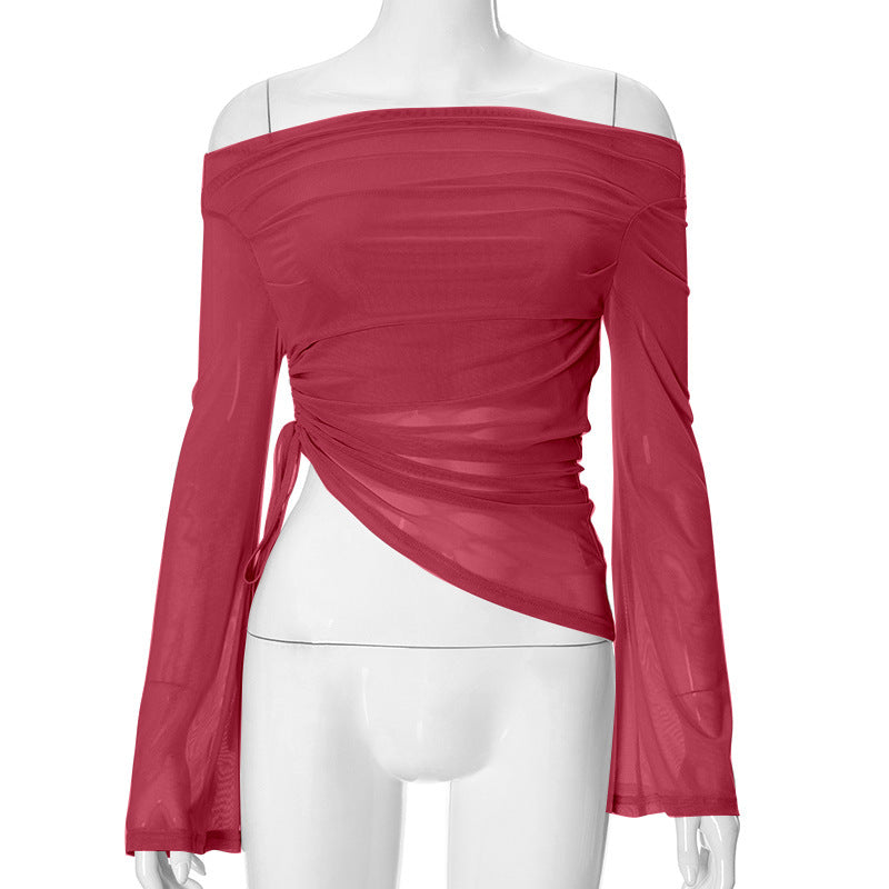 Women's Autumn Solid Color Long-sleeved Off-shoulder Top