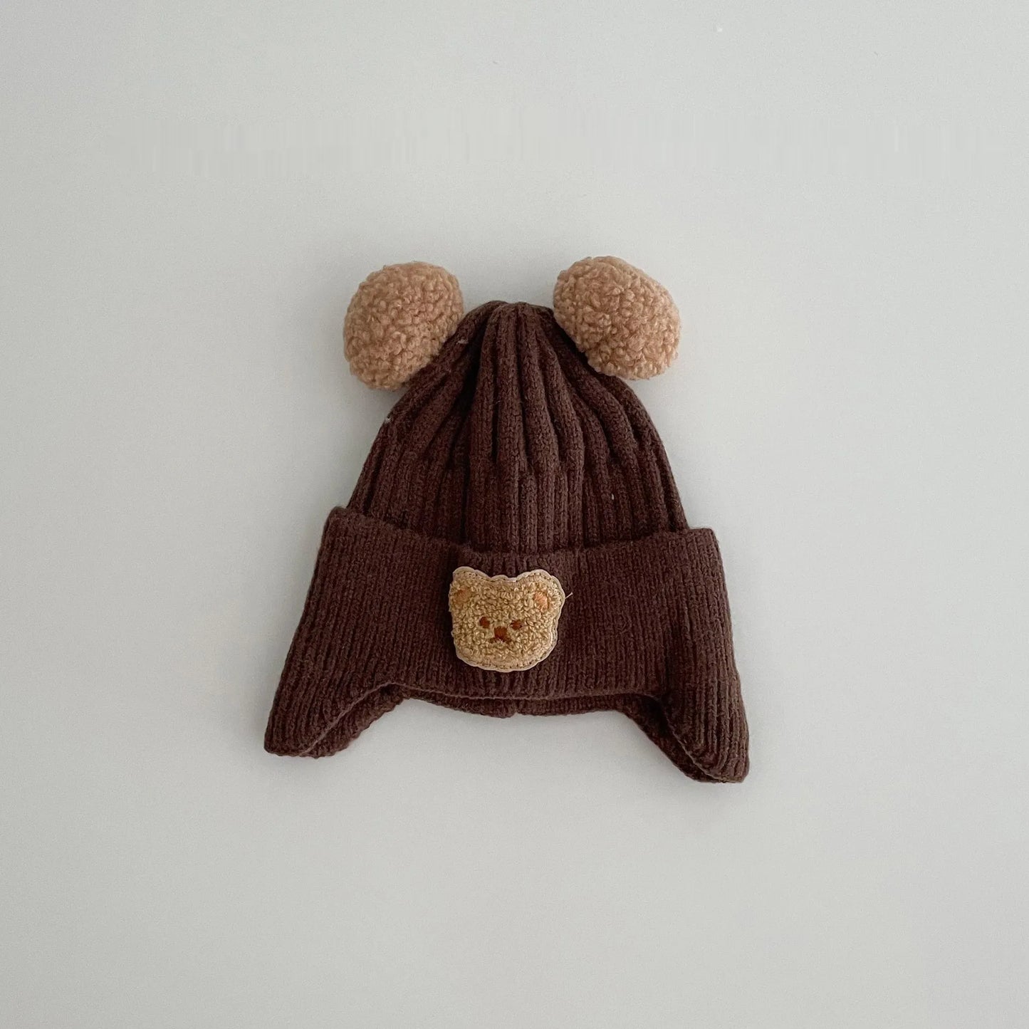 Gorro con orejeras de oso lindo de lana para bebé