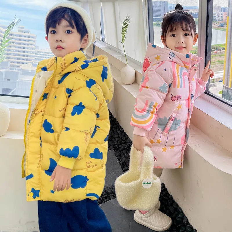 Chaqueta de plumón para niños de nuevo estilo, largo medio, bonito algodón
