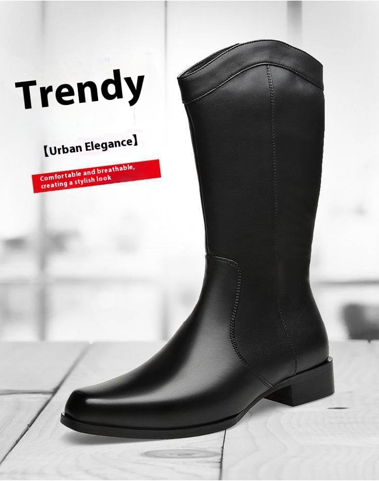 Botas de cuero de caña alta de negocios con punta puntiaguda para hombre