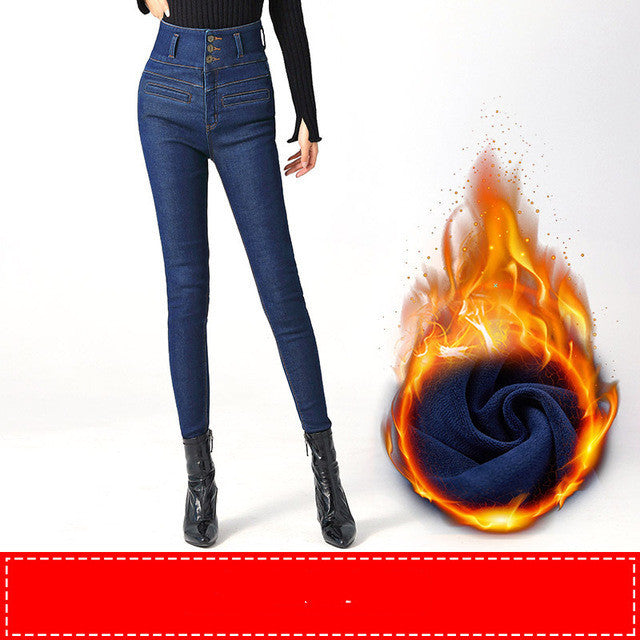 Plus velvet thick jeans women's winter thick warm lamb cashmere