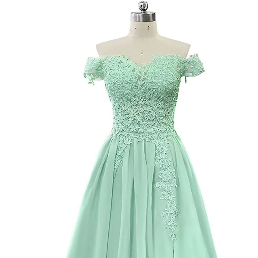 Vestido de fiesta largo con hombros descubiertos y abertura de encaje para mujer