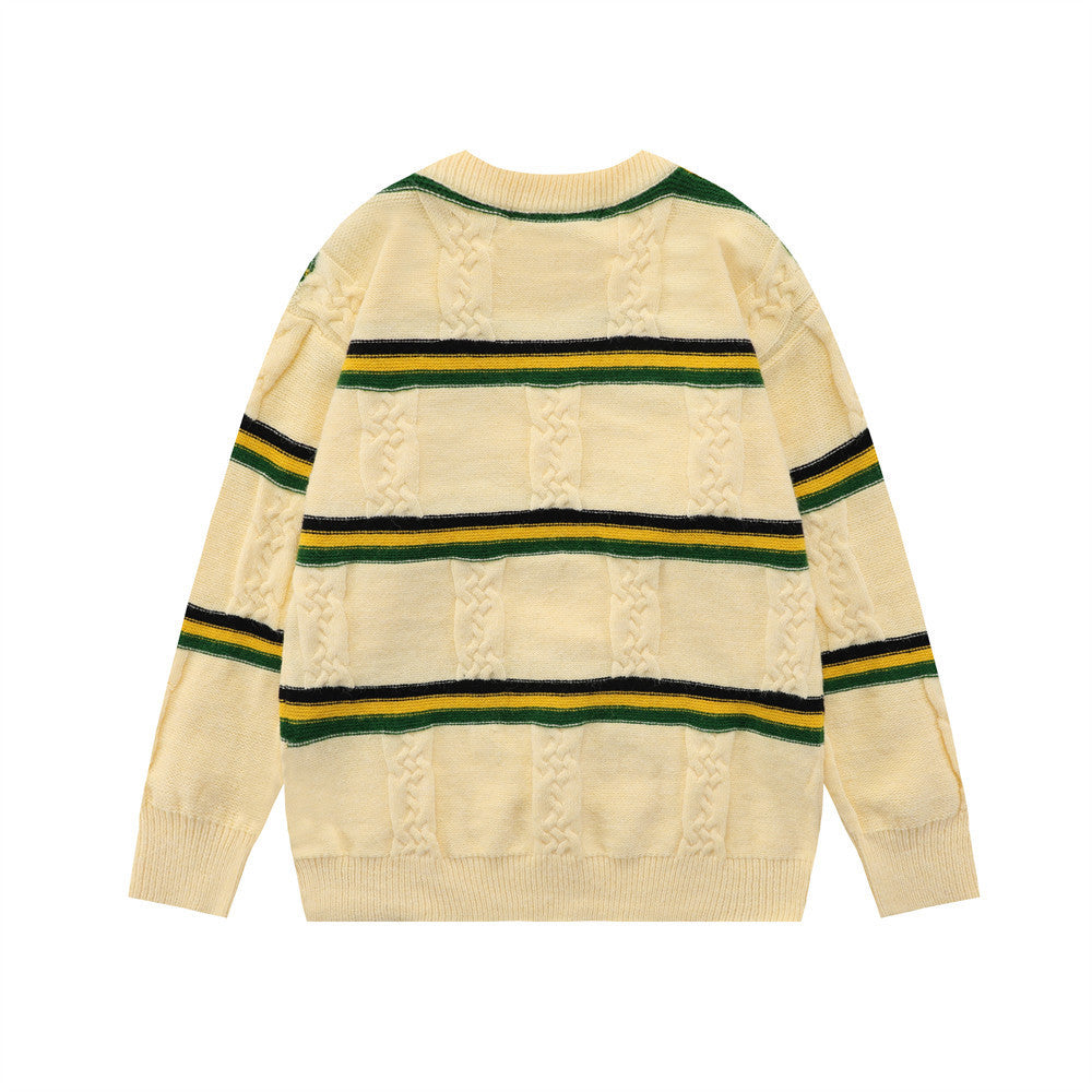Men's Loose Striped Lapel Cardigan Sweater