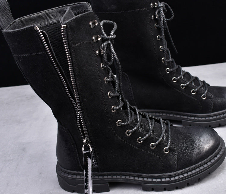 Botas Martin con punta redonda y tubo medio, botas de cuero, botas de vaquero para hombre