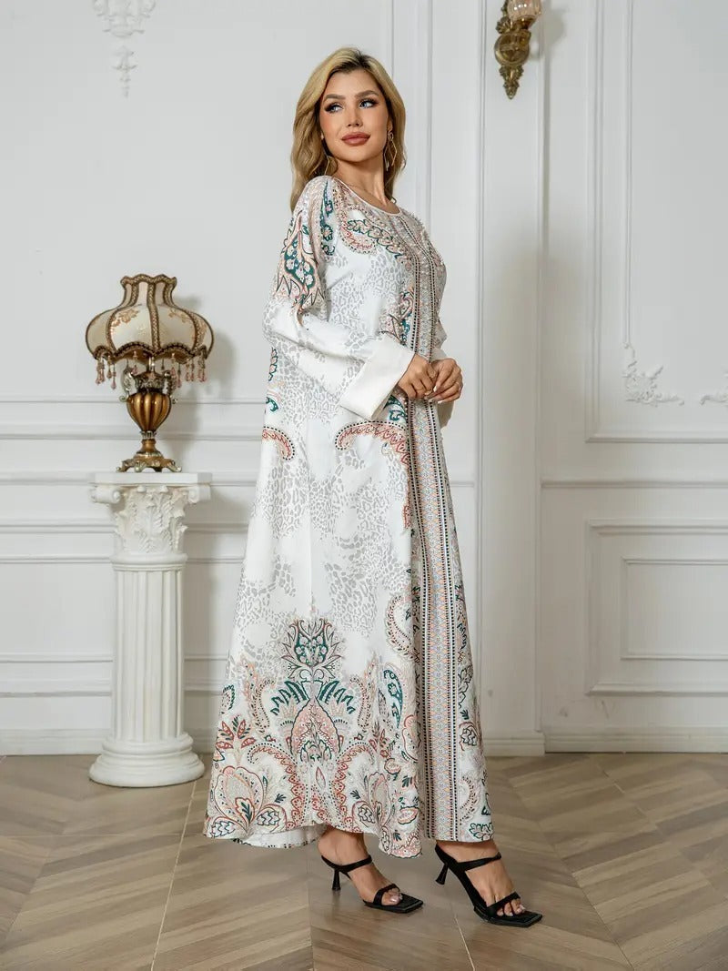 Vestido caftán largo con estampado de leopardo para mujer
