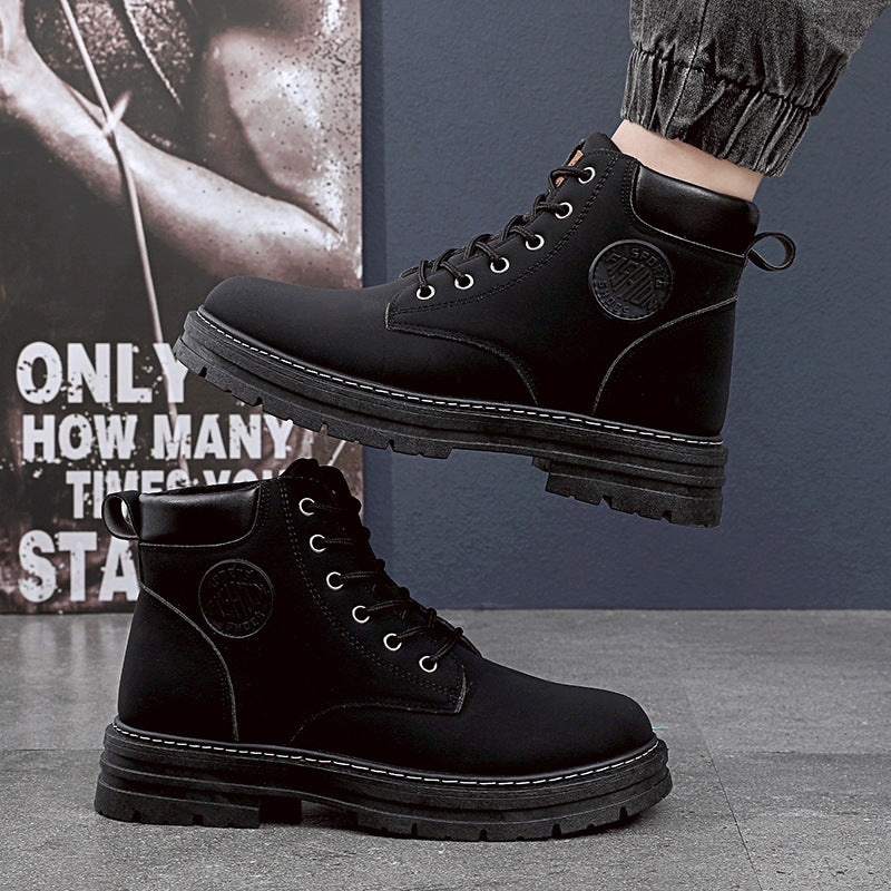 Botas de invierno para hombre Zapatos de tacón medio grueso Botas de tobillo de moda