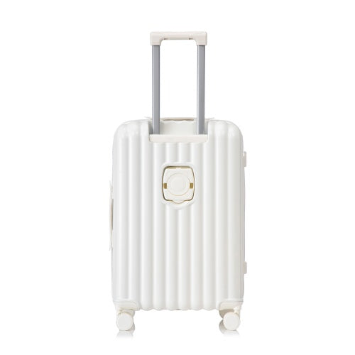 ABS Spinner Wheel Luggage Carry On Suitcase With Cup Holder USB Port Phone Holder 20 24 28