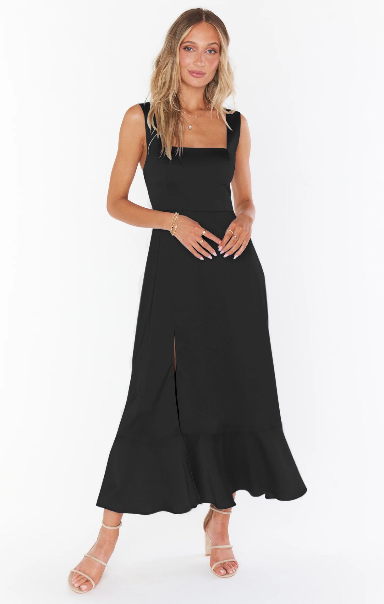 Vestido de color liso para mujer, estilo informal y elegante