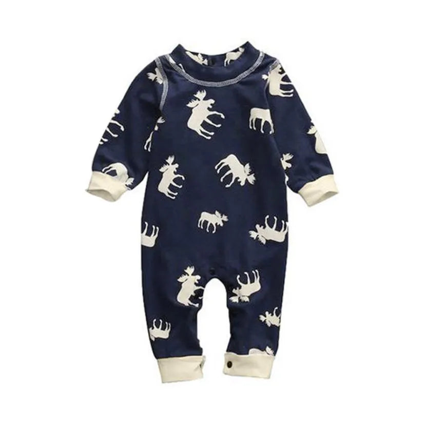 Ropa infantil para niños Mono de algodón con estampado de cervatillo de manga larga