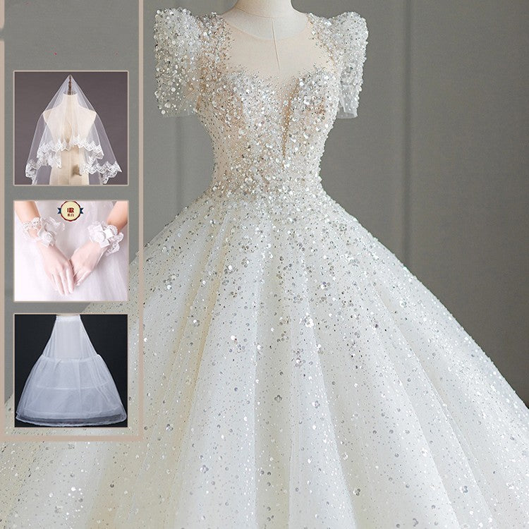 Nuevo hilo principal para novias, cola grande, textura princesa mayor, hilo pequeño para exteriores