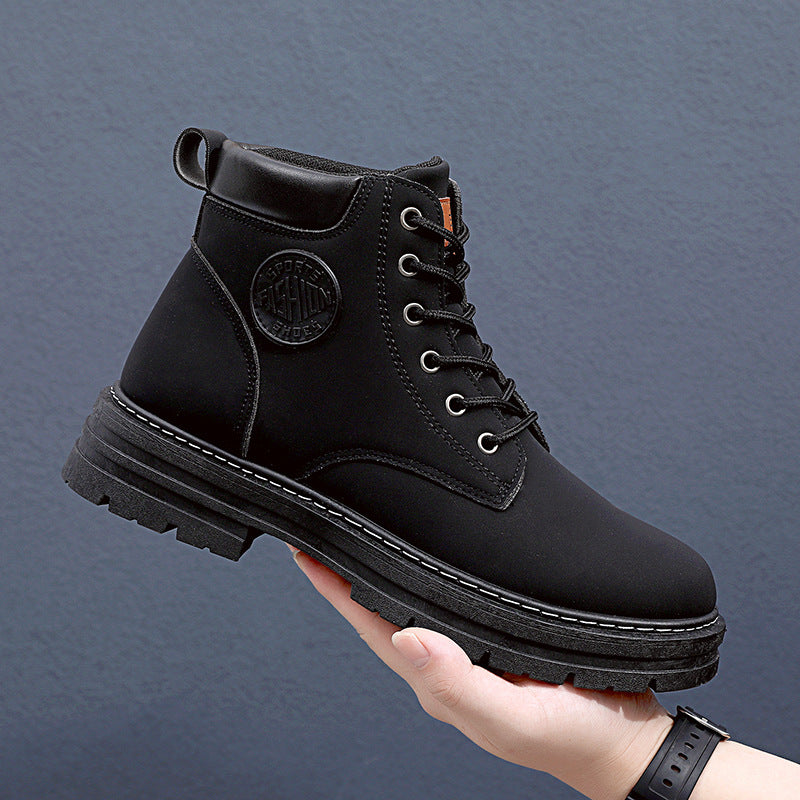 Botas de invierno para hombre Zapatos de tacón medio grueso Botas de tobillo de moda