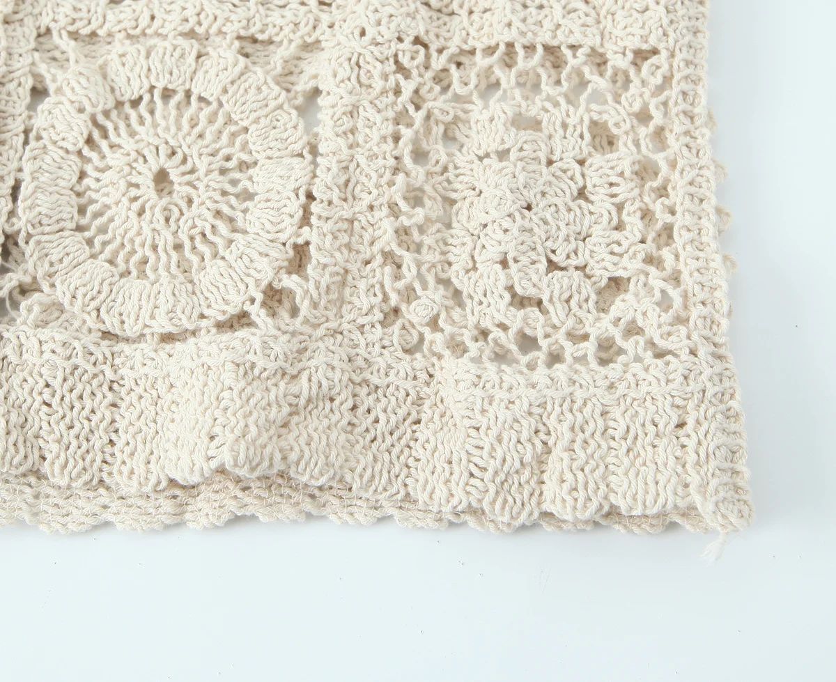 Women's Fashion Three-dimensional Hollow-out Crocheted V-neck Knitted Cardigan Wide-leg Lace Pants