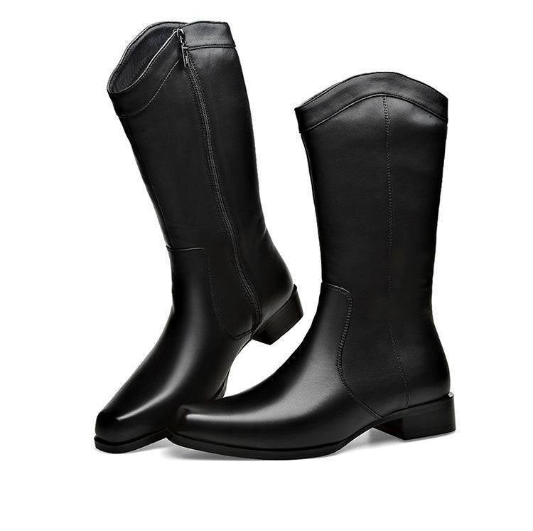 Botas de cuero de caña alta de negocios con punta puntiaguda para hombre