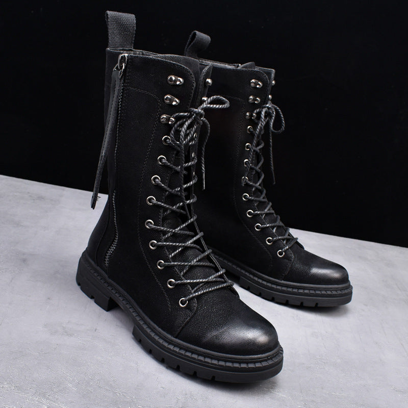 Botas Martin con punta redonda y tubo medio, botas de cuero, botas de vaquero para hombre
