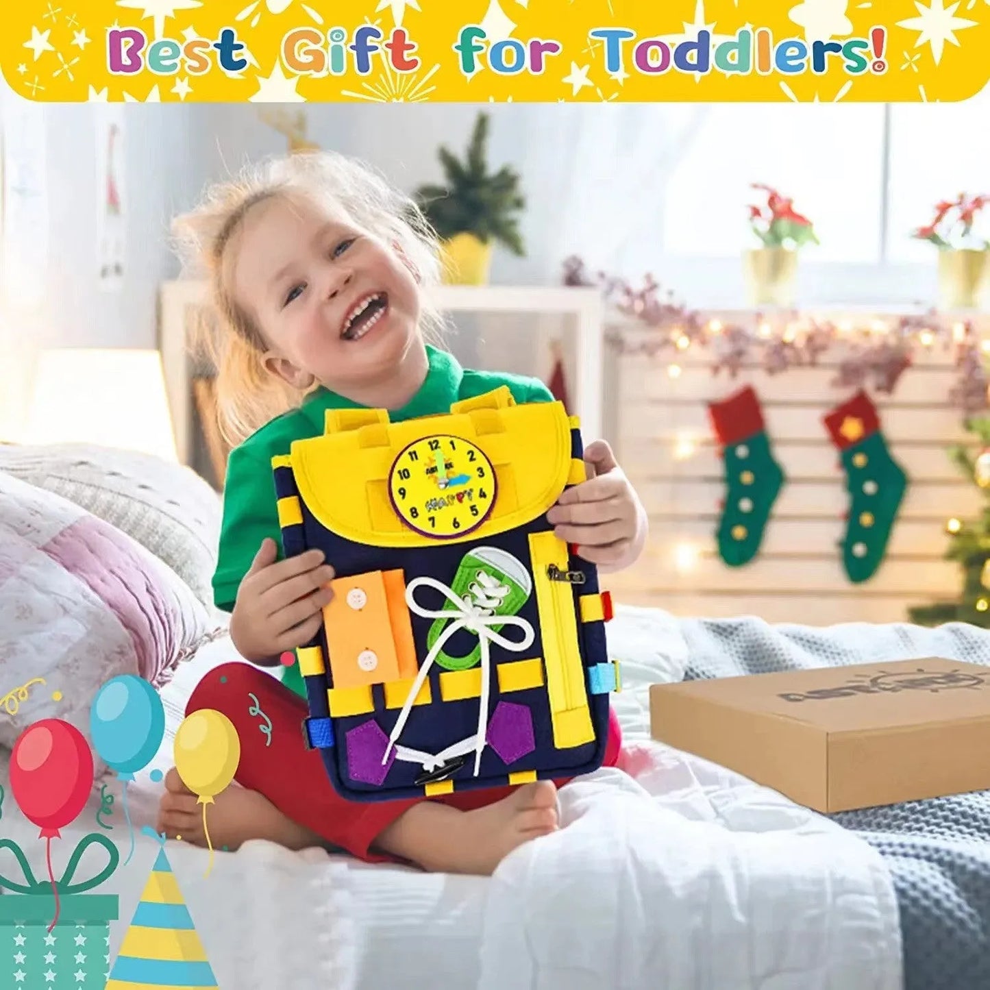 Sac à dos avec boucles et jouets d'activité d'apprentissage pour les tout-petits développent des compétences de base