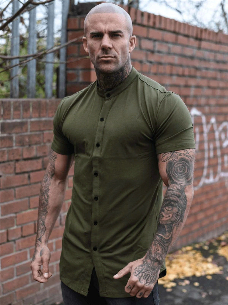 Nueva camisa de verano, ropa deportiva, Tops de algodón, camisas deportivas de manga corta, camisa corta transpirable de moda informal para hombre