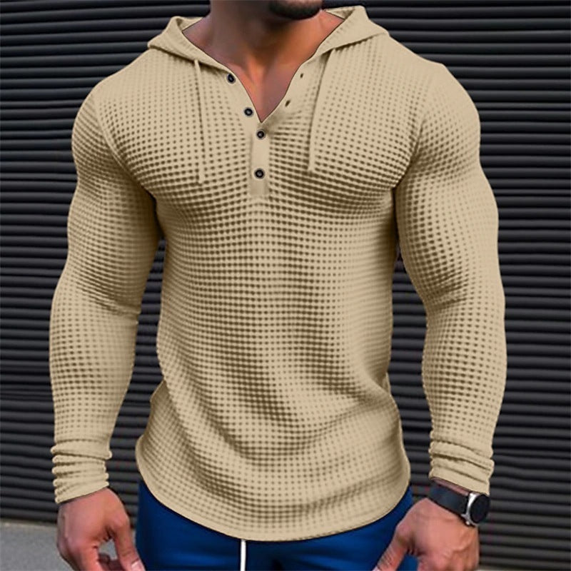 Jersey informal para hombre, camiseta de manga larga, Tops ajustados Waffler, sudadera de Color sólido, ropa de calle cómoda para exteriores, S-3XL