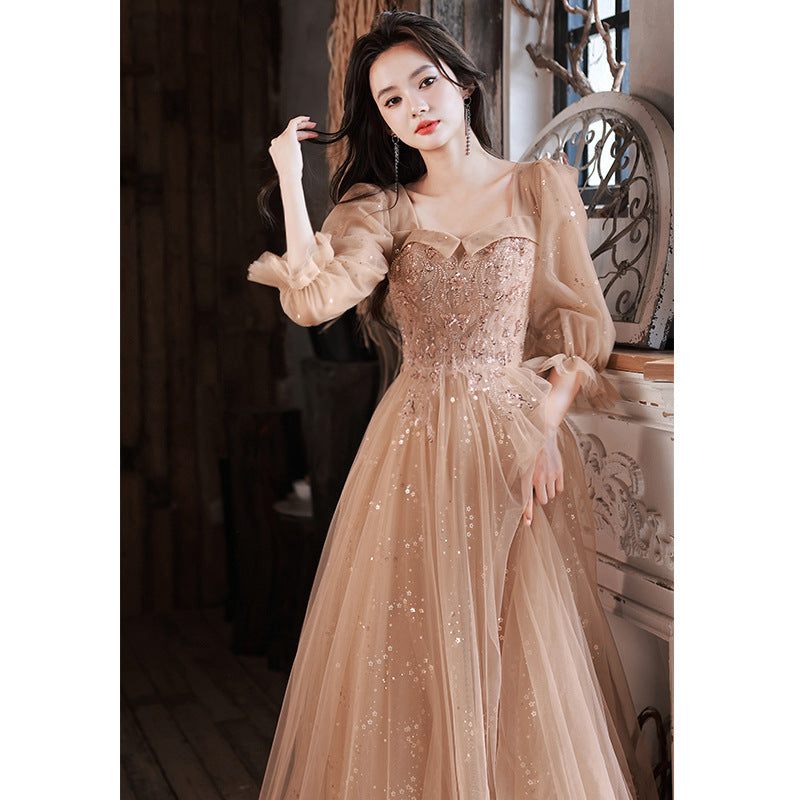 Vestido de noche para anfitriona de banquete, dama de honor, mangas largas