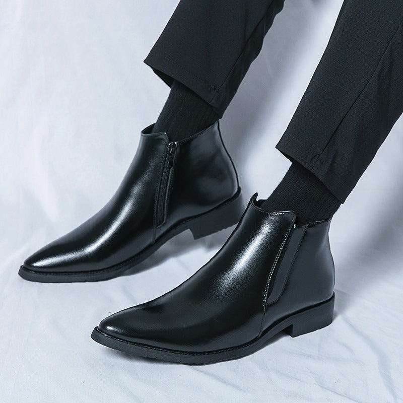 Zapatos de cuero de caña alta Botas de tobillo para ropa de trabajo británica con cremallera lateral para hombres