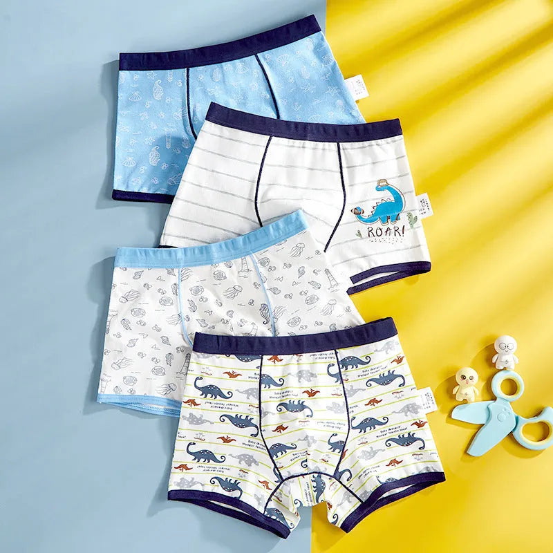 Calzoncillos tipo bóxer para niños de algodón simple con dibujos animados