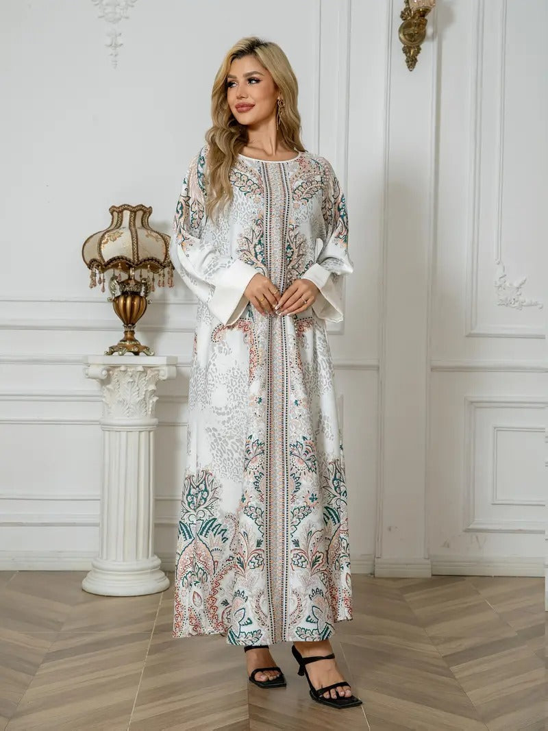 Vestido caftán largo con estampado de leopardo para mujer