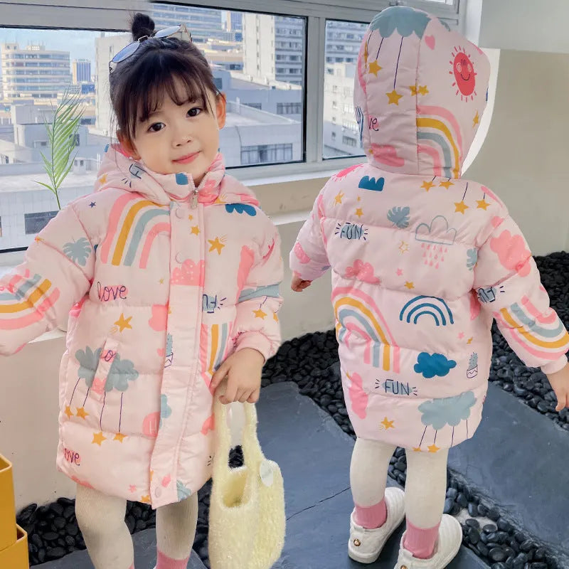 Chaqueta de plumón para niños de nuevo estilo, largo medio, bonito algodón