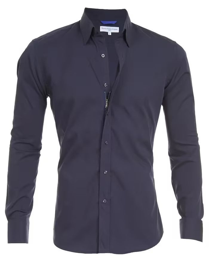 Camisa de manga larga con cremallera y tops con solapa de moda con diseño de botones para ropa de hombre