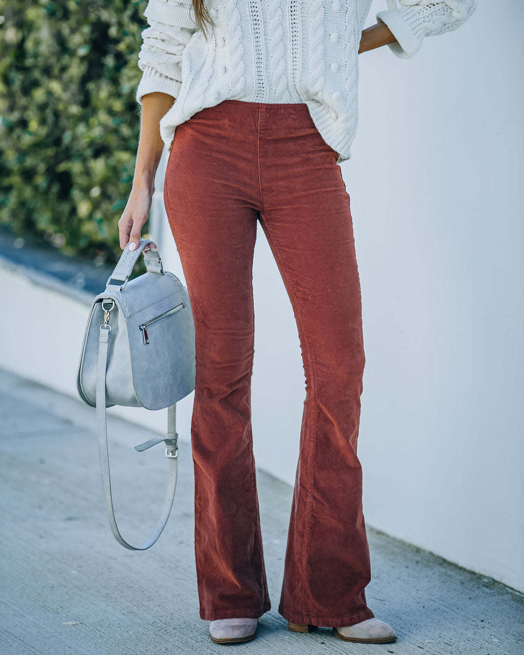 Pantalones acampanados ajustados de cintura alta de color liso para mujer