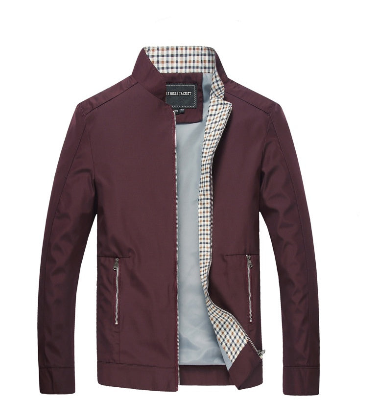 J16-Chaqueta de primavera y otoño para hombre, abrigo fino informal de negocios de mediana edad, chaqueta con cuello levantado