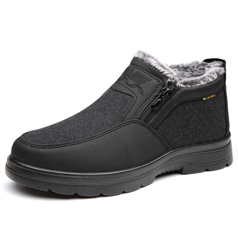 Zapatos de algodón para hombres con forro polar acolchados cálidos que mantienen a personas de mediana edad y ancianos impermeables antideslizantes