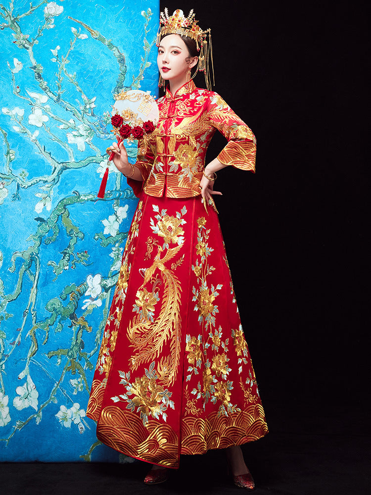 Vestido chino de dragón y fénix, corona y túnicas oficiales, vestido Xiuhe