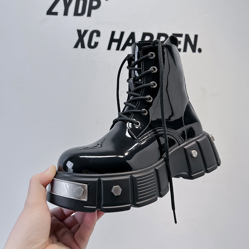 Nuevo Botas Martin con cordones y cabeza redonda con plataforma y tacón grueso para hombre