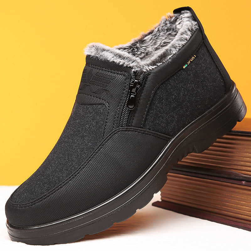 Zapatos de algodón para hombres con forro polar acolchados cálidos que mantienen a personas de mediana edad y ancianos impermeables antideslizantes