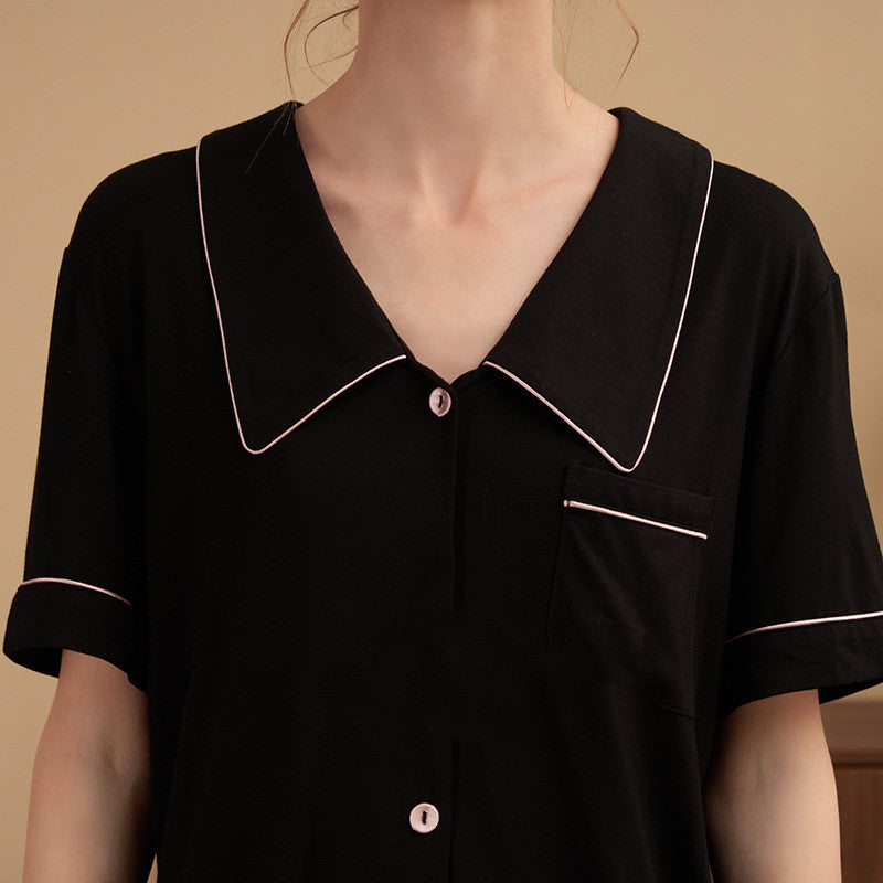 Women's Fashion Peter Pan Collar Modal Short-sleeved Shorts Two-piece Set