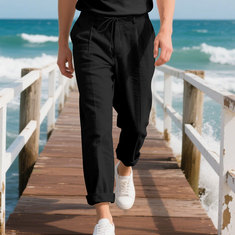American Linen Men's Casual Pants Summer Loose Straight