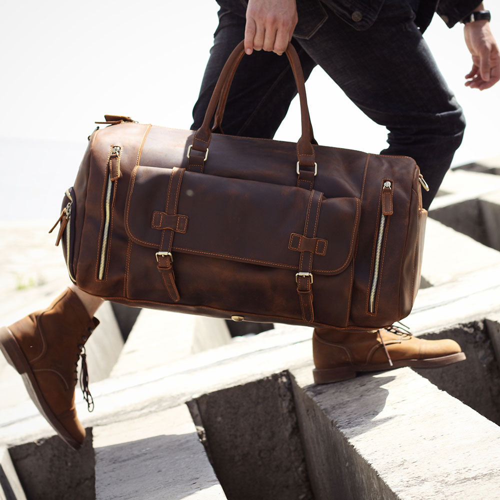 Bolso de mano de piel de vaca de primera capa, de gran capacidad, estilo retro, para hombre