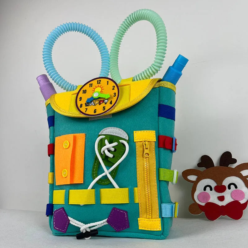Sac à dos avec boucles et jouets d'activité d'apprentissage pour les tout-petits développent des compétences de base