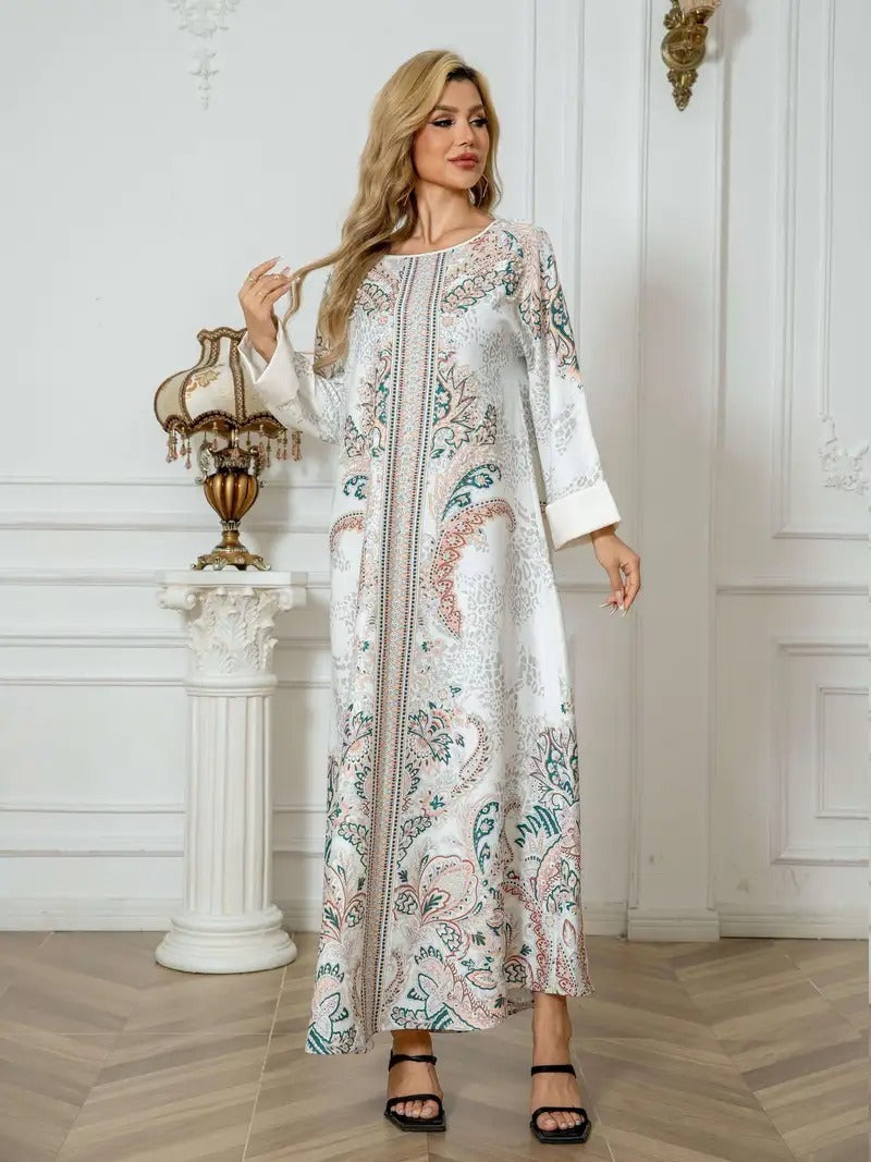 Vestido caftán largo con estampado de leopardo para mujer