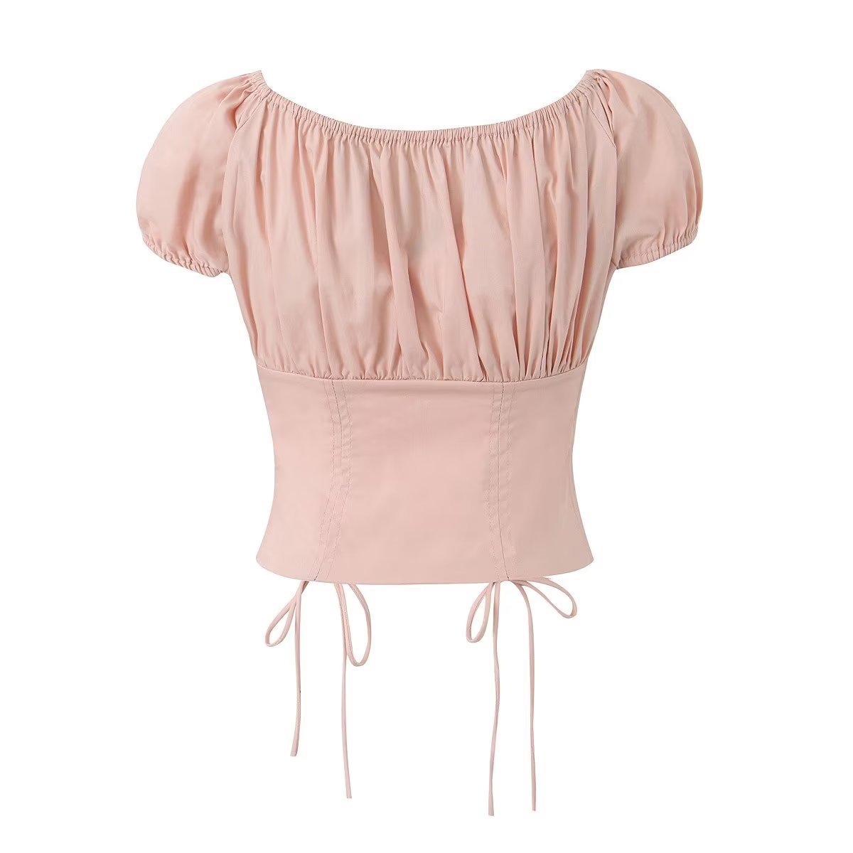Top corto de mujer con cordón ajustable, botones de concha, moderno y combinable