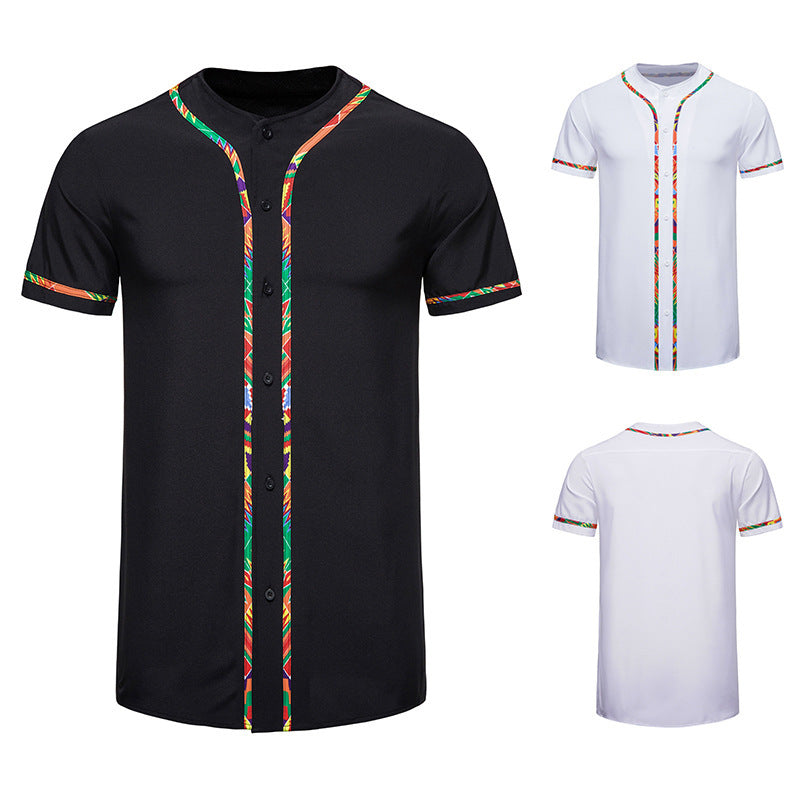 Men's Short-sleeved Shirt Multicolor Printing Round Neck