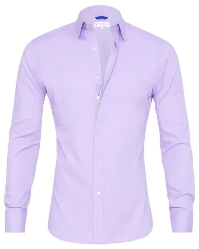 Camisa de manga larga con cremallera y tops con solapa de moda con diseño de botones para ropa de hombre
