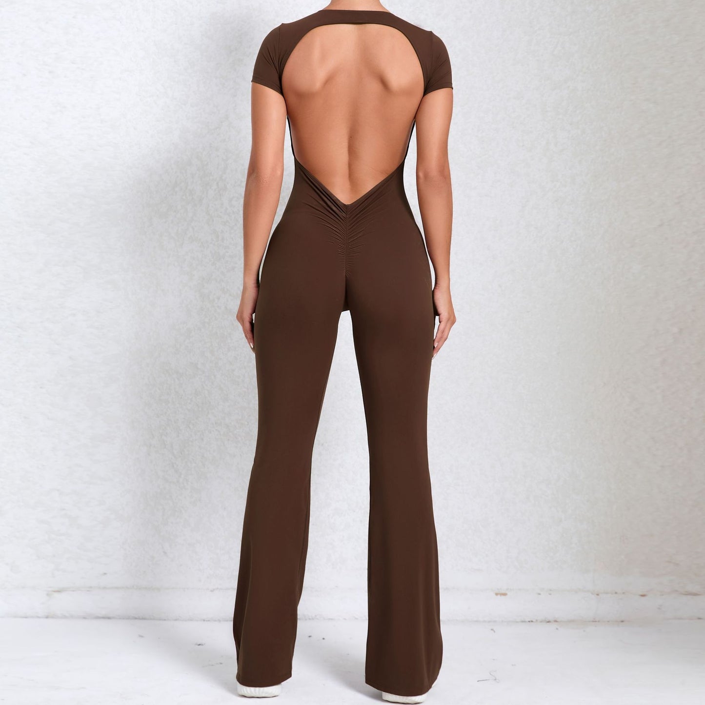 Mono deportivo de fitness para yoga, exterior, de manga corta y espalda descubierta con tacto nude