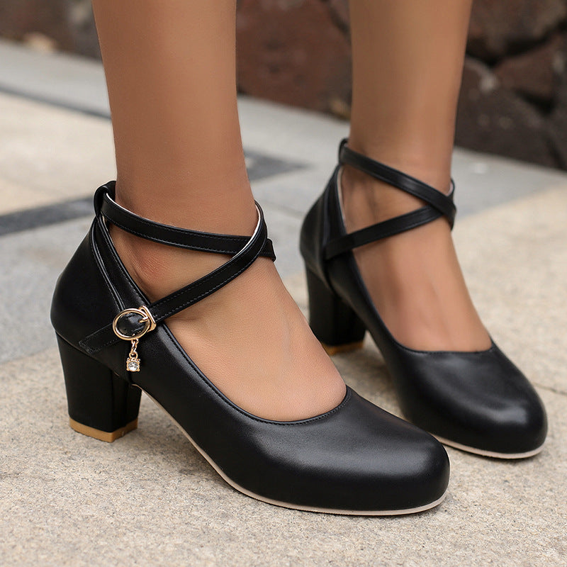 Zapatos de tacón alto y grueso, zapatos Mary Jane, zapatos de trabajo